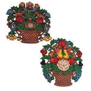 Syroco Wall Hanging Pair Fruit Flower Baskets Plastic Vintage MCM  Decor 5620B